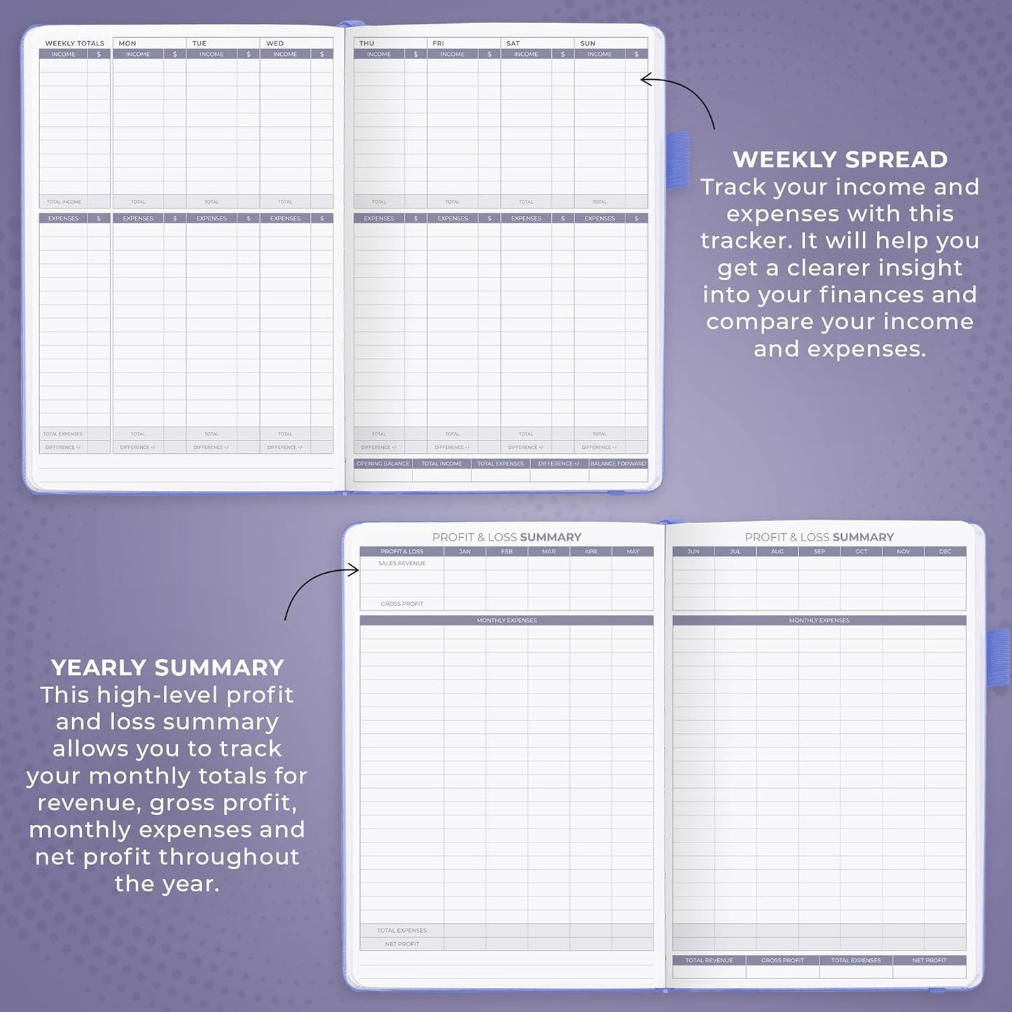 Clever Fox Income & Expense Tracker – Accounting & Bookkeeping Ledger Book for Small Business – 1-Year Record Notebook, A5 (Lavender)