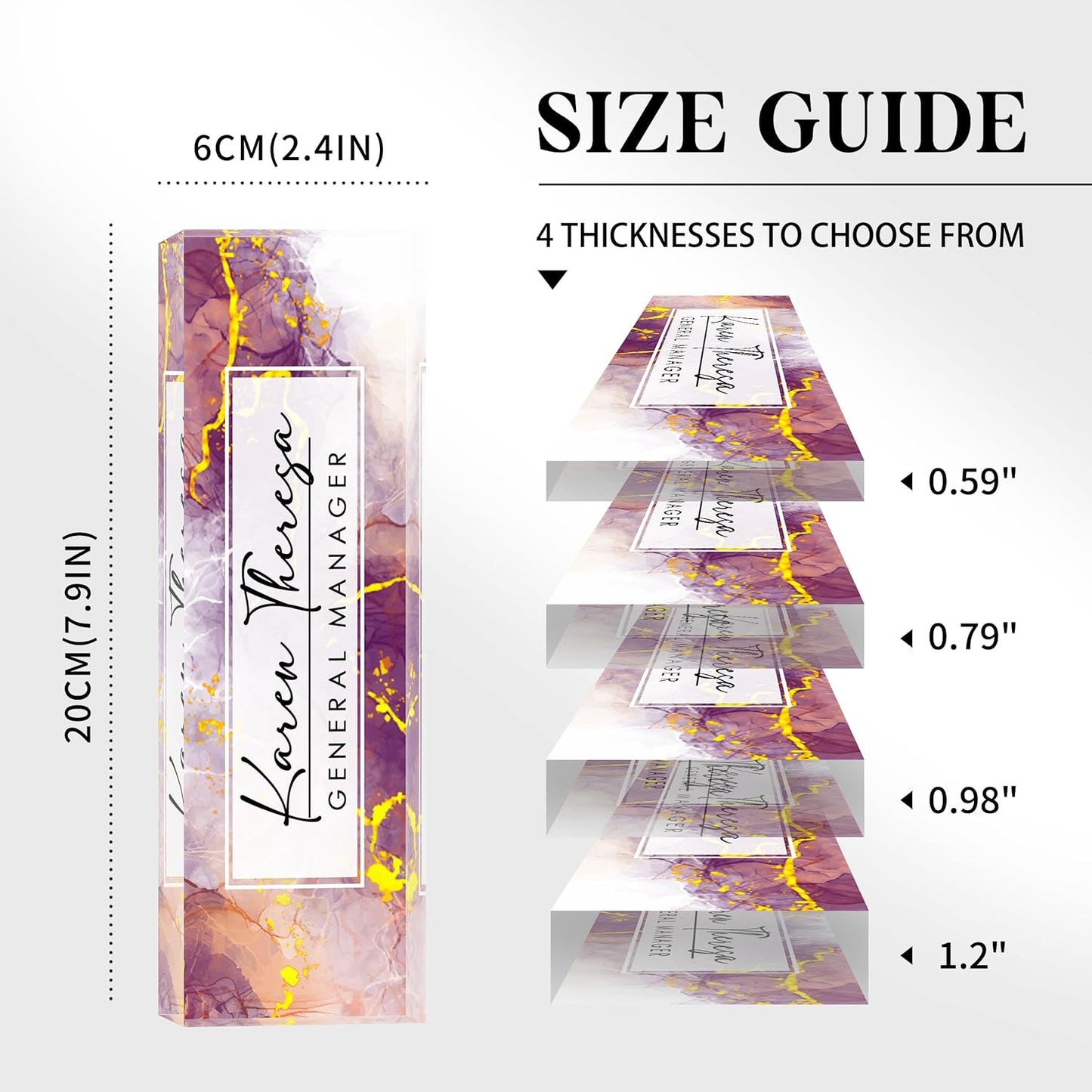 Custom Office Name Plate, Personalized Gifts for Women & Employees, Office Desk Accessory (Purple Marble)