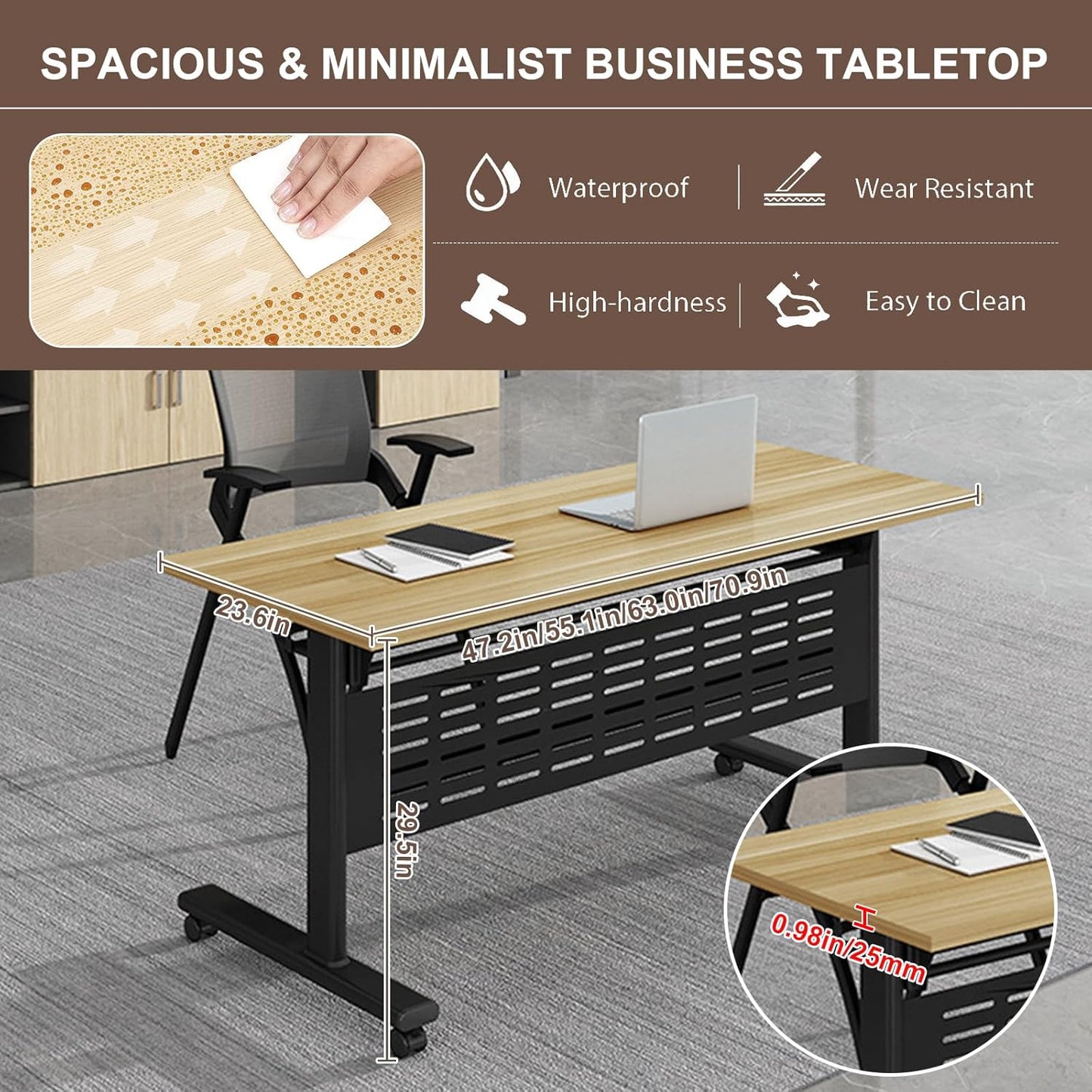 Folding Conference Room Table, Modern Conference Tables with Wheels, Large Rectangular Mobile Training Tables for Office Classroom, Foldable Modular Boardroom Seminar Table Maple (4pack L47.2in)