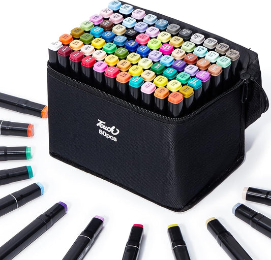 80 Colors Alcohol Markers - Dual Tip Permanent Art Markers Set for Coloring Drawing Painting, Fine and Chisel Tip Alcohol Based Pens with Storage Case for Adult Artists