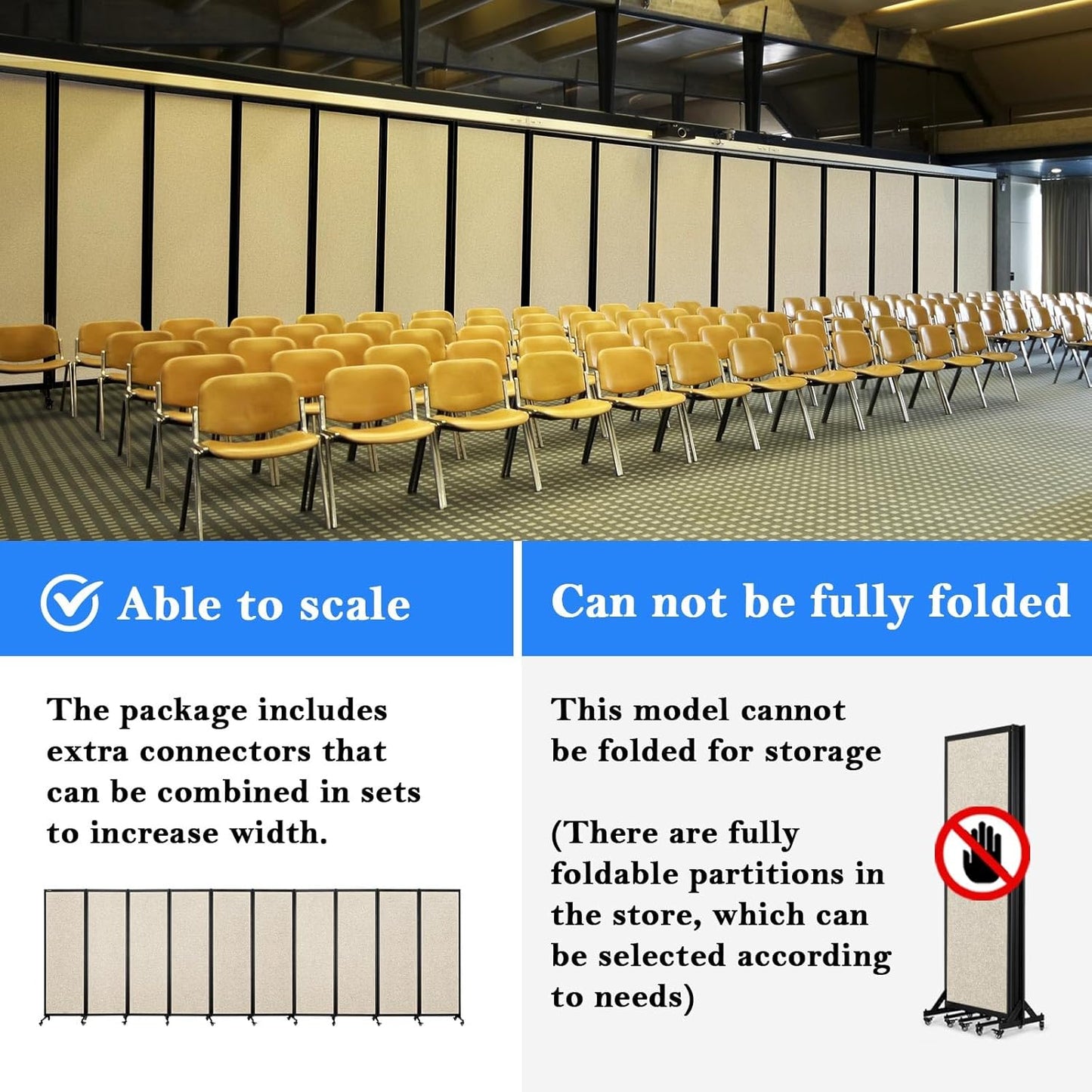 Upgrade Version Room Partition and Divider, Freestanding Rolling Dividers with Wheels,Office Privacy Screen Divider Wall,Classroom Felt Dividers,12'2"L* 6'7"H,6 Panel，Beige