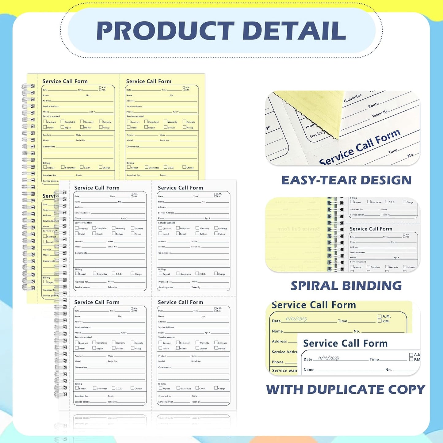 400 Sets Service Call Correspondence Forms Book 8.5x11 Inch 2 Part Carbonless 4 Message Sets per Page Call Log Book Phone Message Book Invoice Receipt Book for Repair Service (2)