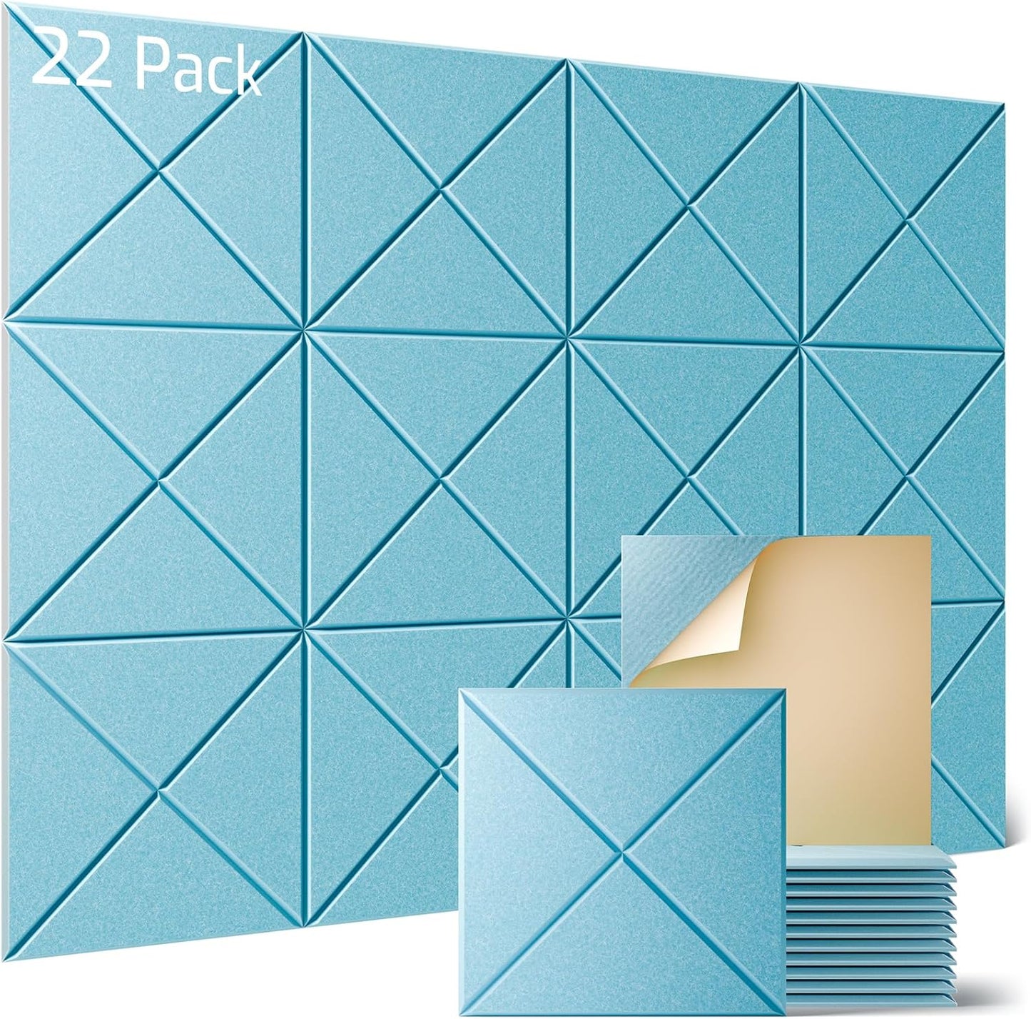 Sonicism 22 Pack X-Lined Acoustic Panels with Self-Adhesive, 12"X 12"X 0.4" Sound Proof Foam Panels, Decorative Soundproof Wall Panels, Sound Absorbing Tile for Home & Offices, Light Blue