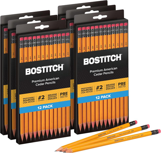 Bostitch Office Premium #2 Pencils, American Cedar Wood, Pre-Sharpened, HB Graphite, 72-Pack