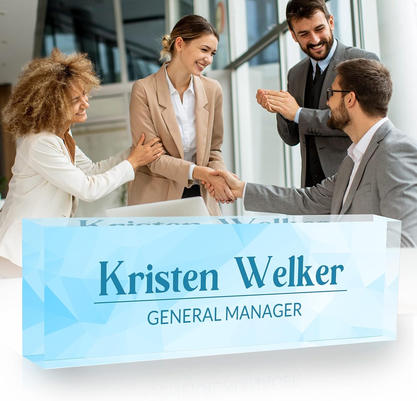 Desk Name Plate Personalized, Premium Business Modern Blue Acrylic Desk Name Plate, Personalized Name Plate for Desk, Office Decor for Women or Men Coworkers, Boss, Employee, Teacher(Blue 1)