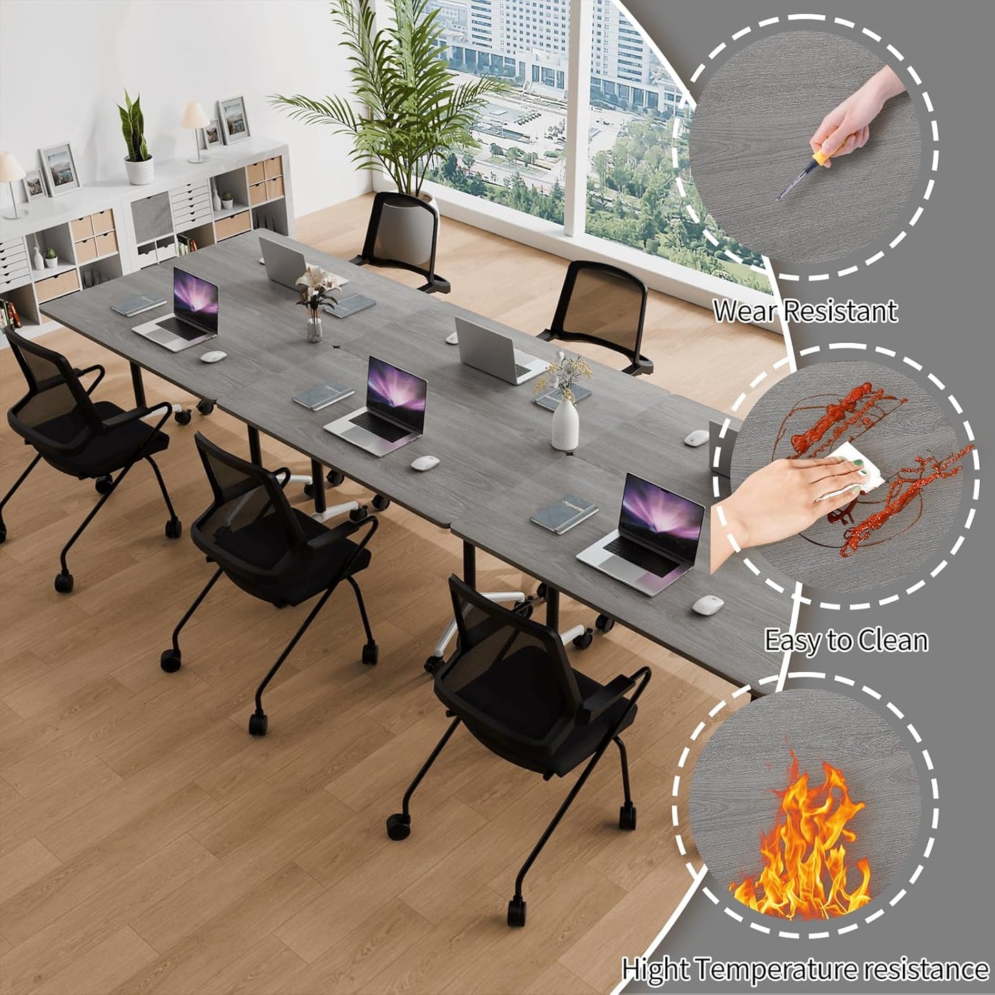 Conference Room Table with Flip-Top Design for Dynamic Meetings, Business Table Computer Desk with Heavy-Duty Frame,Foldable Seminar Meeting Tables for Home Office (6, B, 47.2IN)