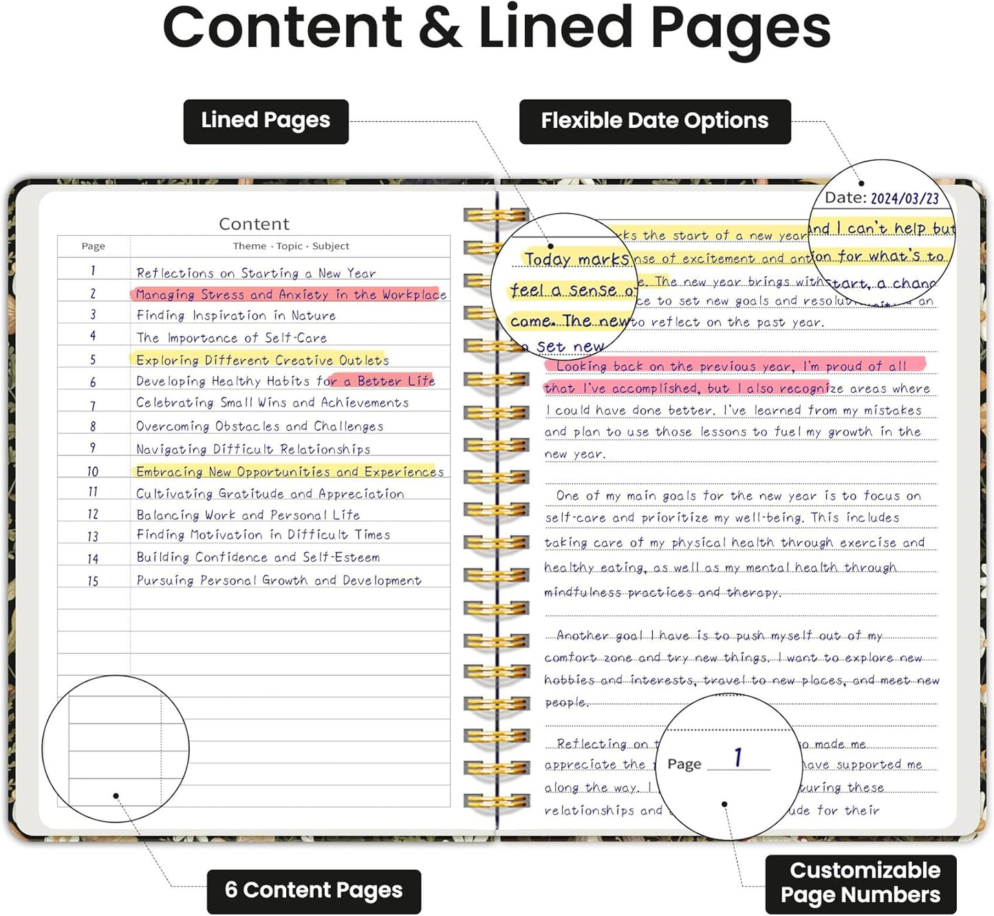 Lined Spiral Notebook Journal for Work, 300 Pages Thick B5 (7.1"x10") College Ruled Journal for Women & Writing, Hardcover Notebook for Note Taking, Perfect for Office Home School Supplies, Mushroom