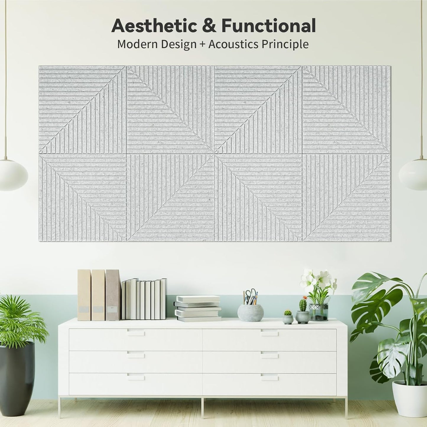 Art3d 6-Pack Self-Adhesive Acoustic Wall Panels for Home Décor, 24 x 24 Inch Soundproofing Panels for Office Studio Bedroom - High Noise Absorption Polyester Fiber, Gray