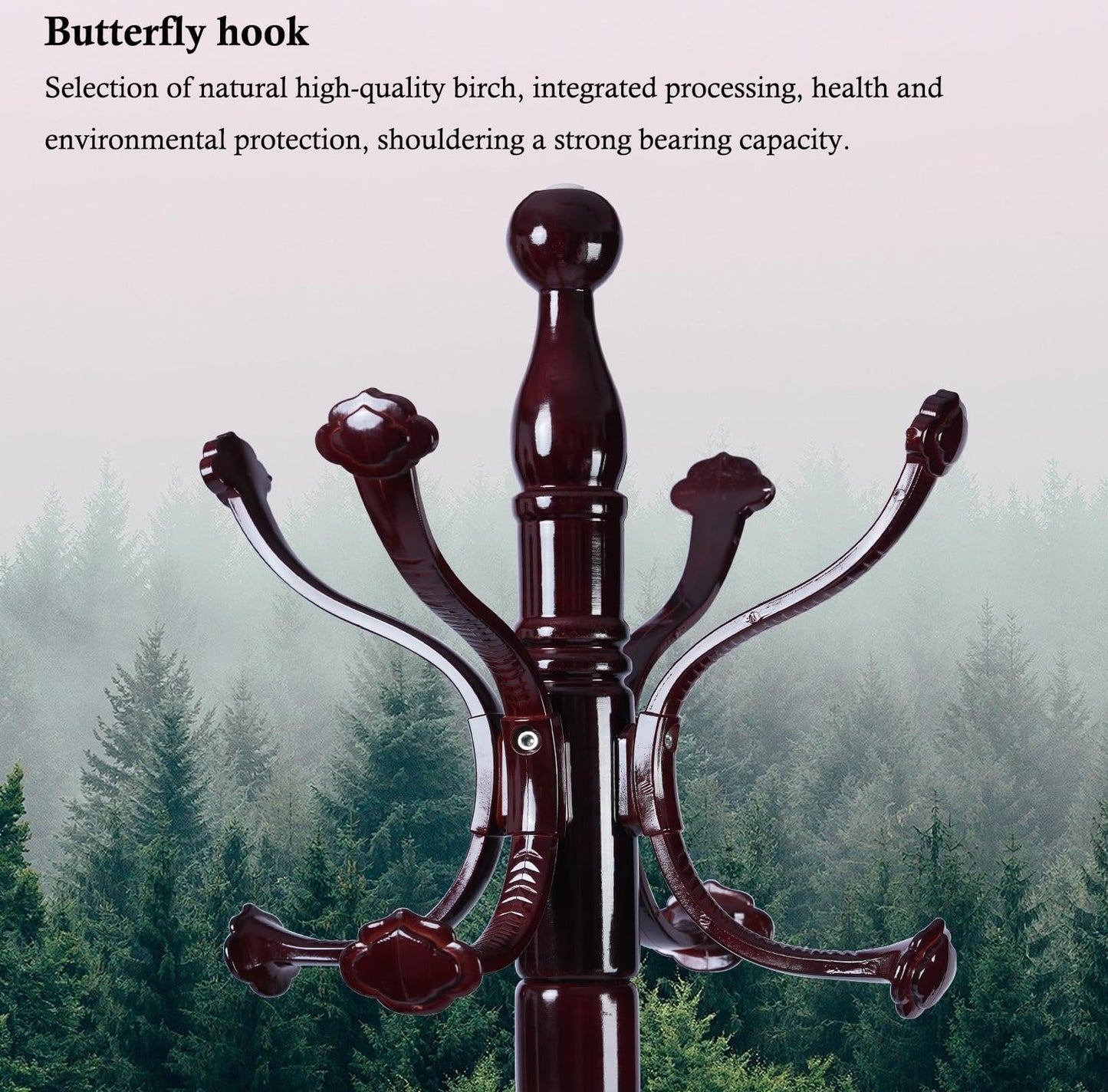 Coat Rack Stand, Solid Wooden Coat Tree with 14 Hooks, Heavy Duty Coat Rack Freestanding with Sturdy Round Base, Natural Birch Wood Coat Hanger Stand for Entryway Bedroom (Ruyi)