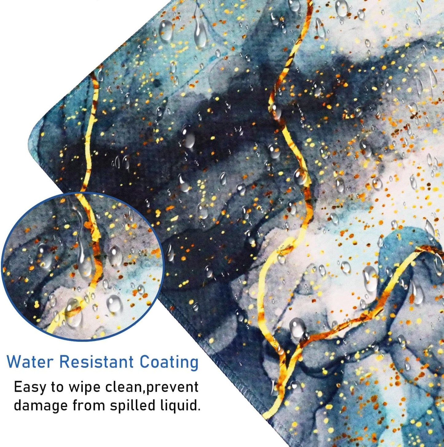 Large Mouse Pad with Stitched Edges, (35.4X15.7In) Durable Non-Slip Natural Rubber Base, Waterproof Computer Keyboard Pad Mat for Esports Pros/Gamer/Desktop/Office/Home, MarbleBlue