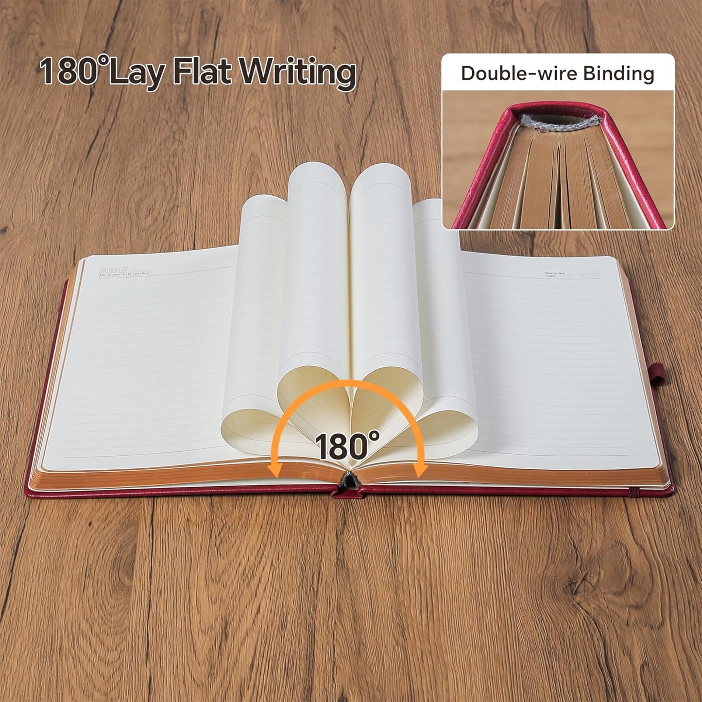 Thick Lined Journal Notebook with Pen, 360 Pages 100gsm Paper, Brown Sprayed Edge, Journal for Writing B5 Ruled Notebook ,Leather Hardcover,Perfect for Work, Office or School, 7.8'' x 10'' Wine Red