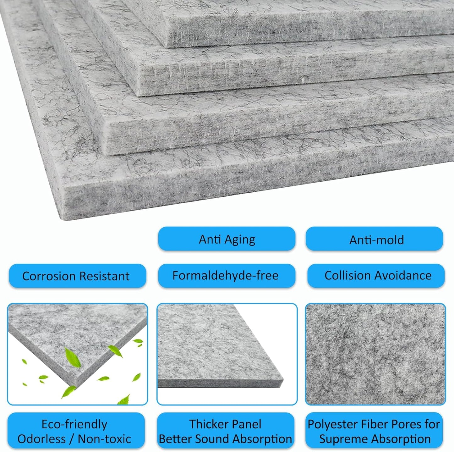 BXI Thickened Sound Absorbing Panels - 12 Pack 12 X 12 X 0.5 Inches Dense Acoustic Panels, Echo Noise Reducing Sound Panels, Tackable Studio Panels for Wall and Ceiling Acoustic Treatment