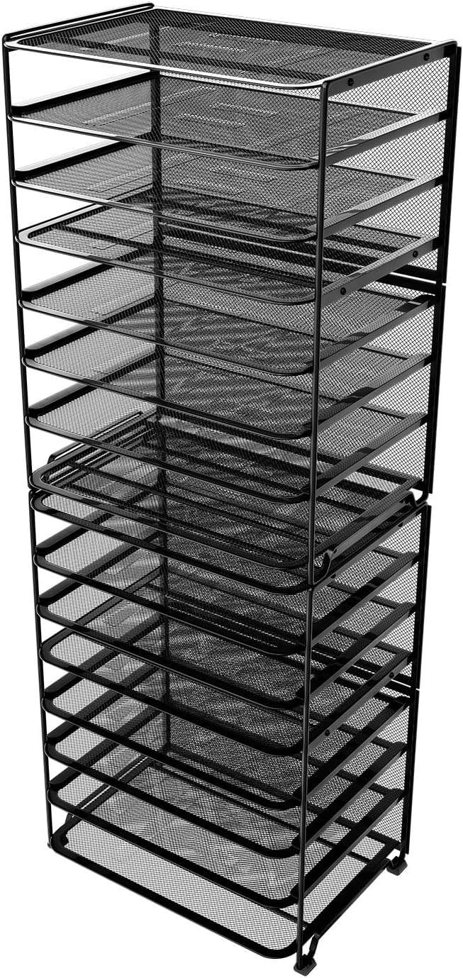 Simple Trending 2 Pack 8 Tier Letter Tray Paper - Mesh Desk File Organizer for Office School Desktop, Black