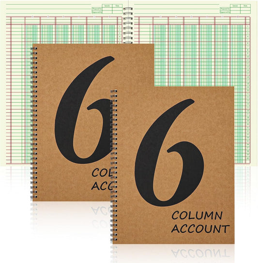 2 PCS 6 Column Ledger Book Columnar Pad Analysis Pad 6 Columns Accounting Logbook Columnar Pad Notebook Ledger Book Spiral 80g 100 Pages 8.5X11 Inch Accounting Notebook for Small Business Personal Use
