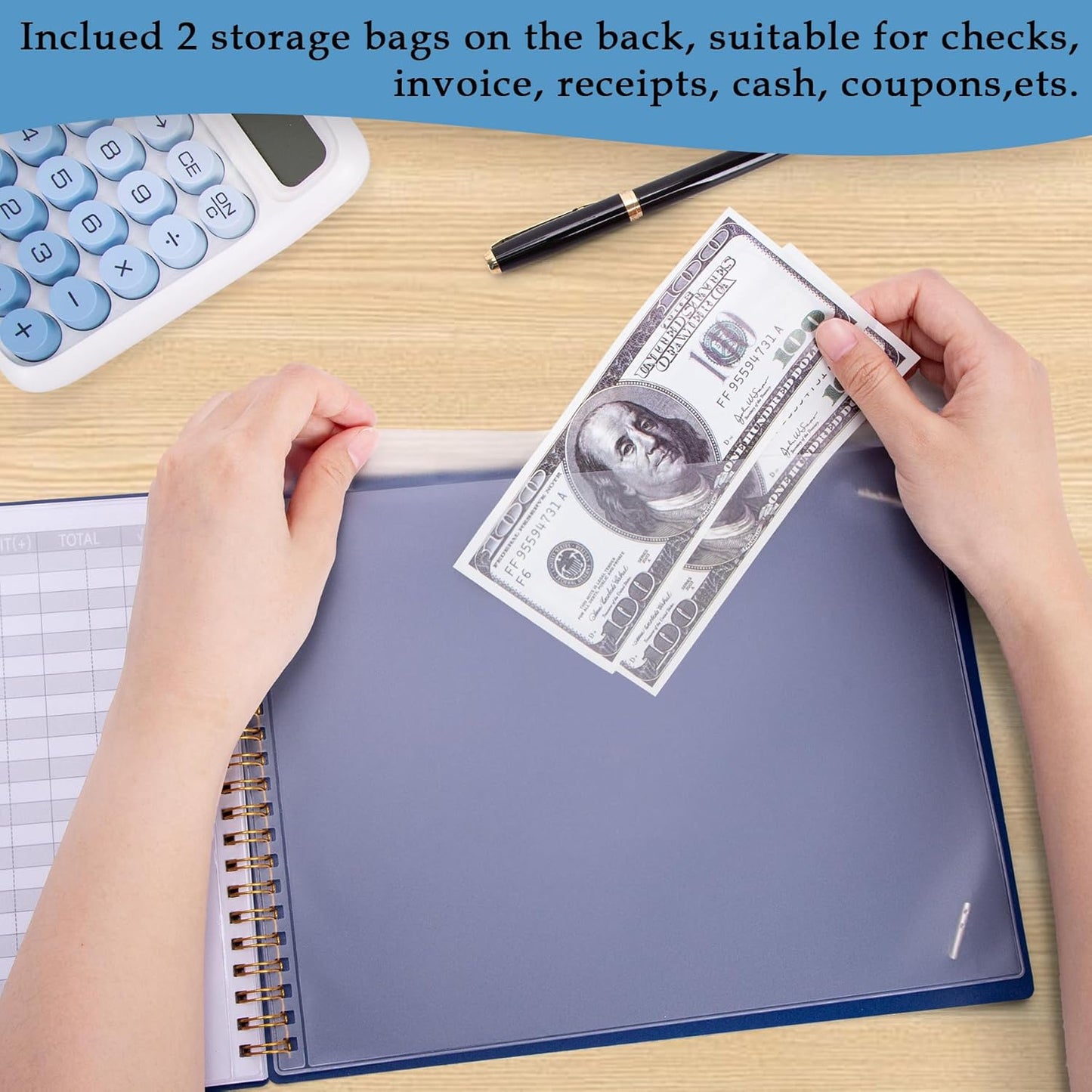 Accounting Ledger Book for Small Business & Personal Use, Horizontal Expense Tracker Notebook Ledger Book for Bookkeeping, Financial Income and Expense Log Book 10.2" x 8", Dark Blue