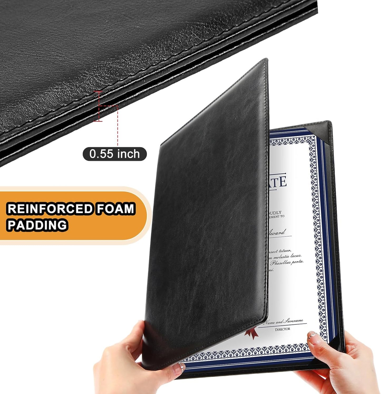 Tenare 10 Pcs Leather Certificate Holder 8.5 x 11 Inch PU Black Red Blue Purple Phd Bachelor Master Diploma Cover Professional Award Folder for Official Graduation Competition Contest Charity (Black)