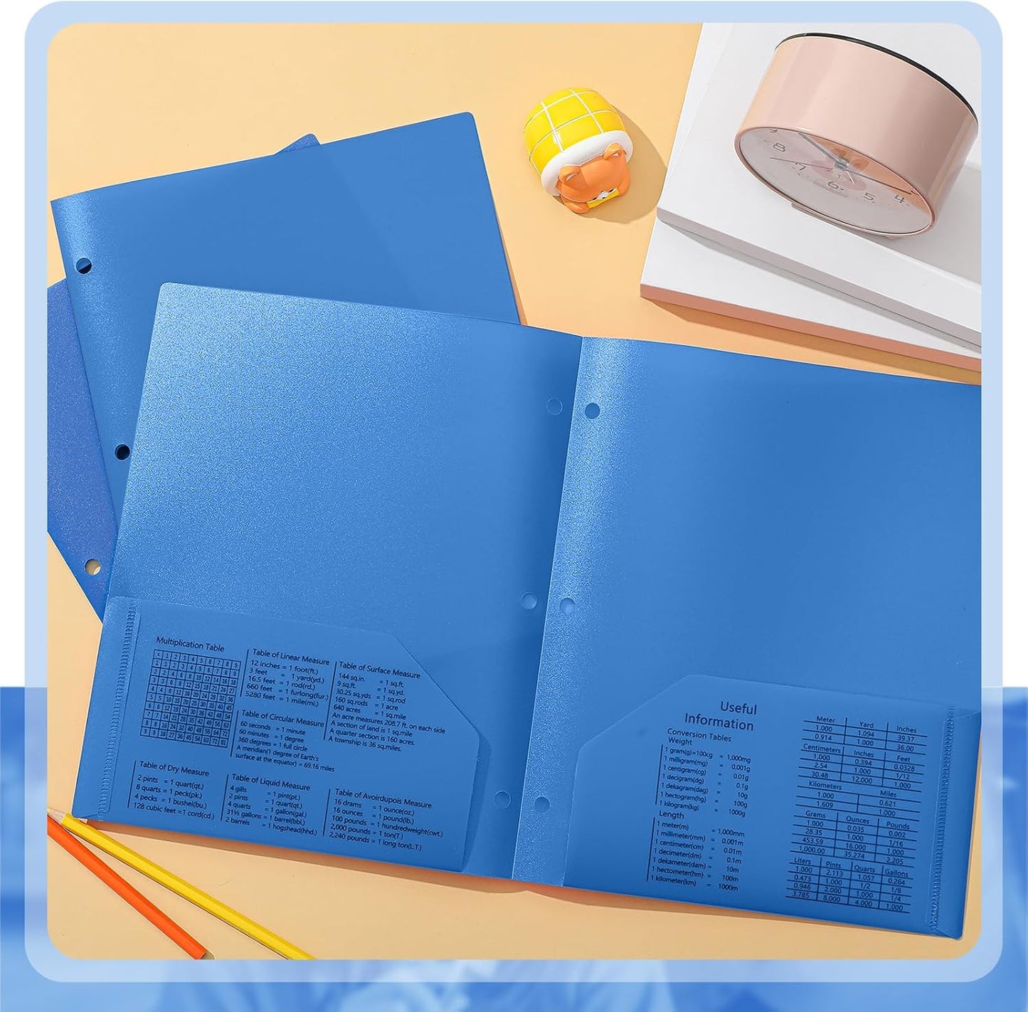 Yeaqee 24 Pcs Plastic Folders with Pockets Bulk 3 Hole Punched 2 Pocket File Folders for 3 Ring Binder Divider Folder for Notebooks, Durable Poly for Office Home (Blue)