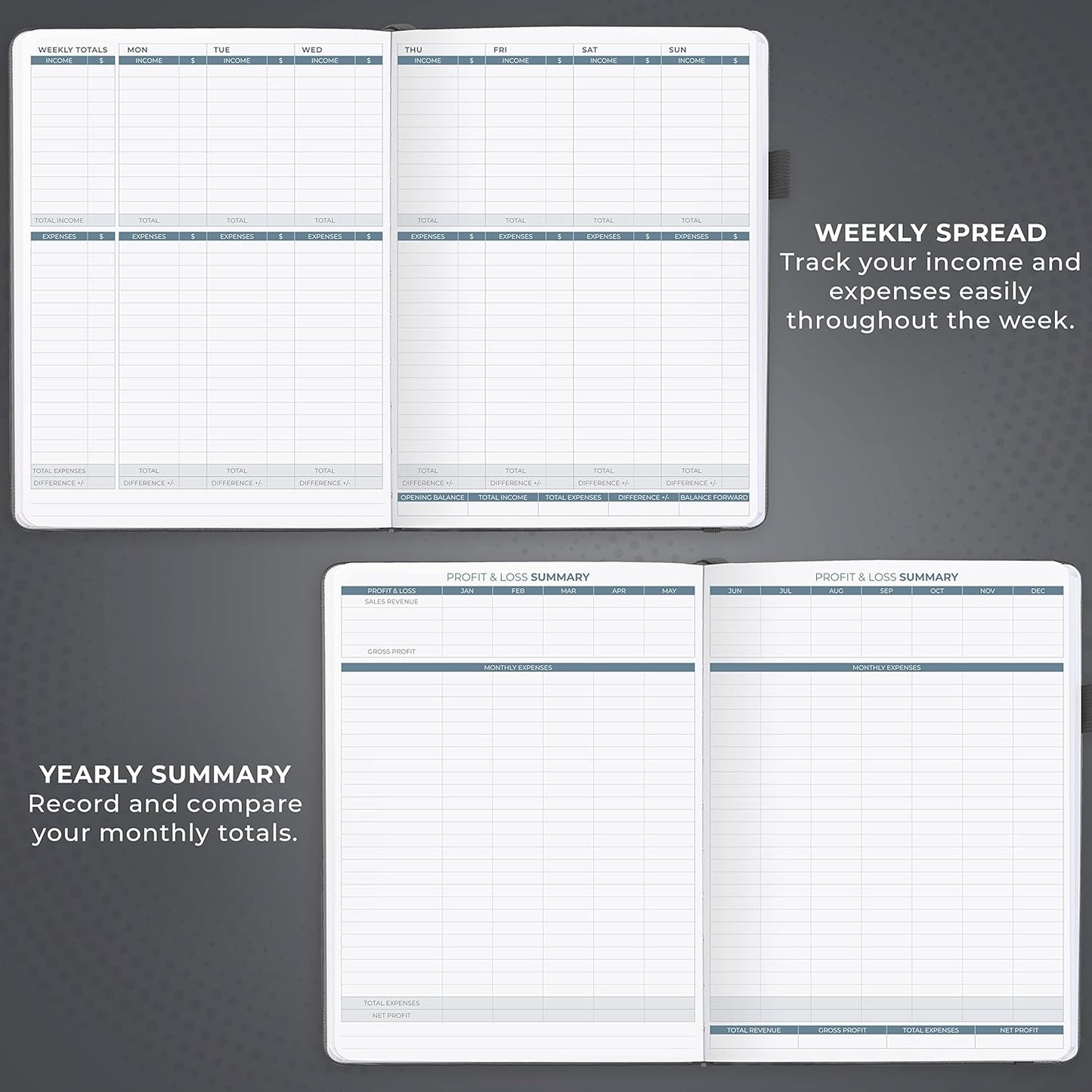 Clever Fox Income & Expense Tracker Large – Accounting & Bookkeeping Ledger Book for Small Business – 2-Year Record Notebook, A4 (Silver Black)