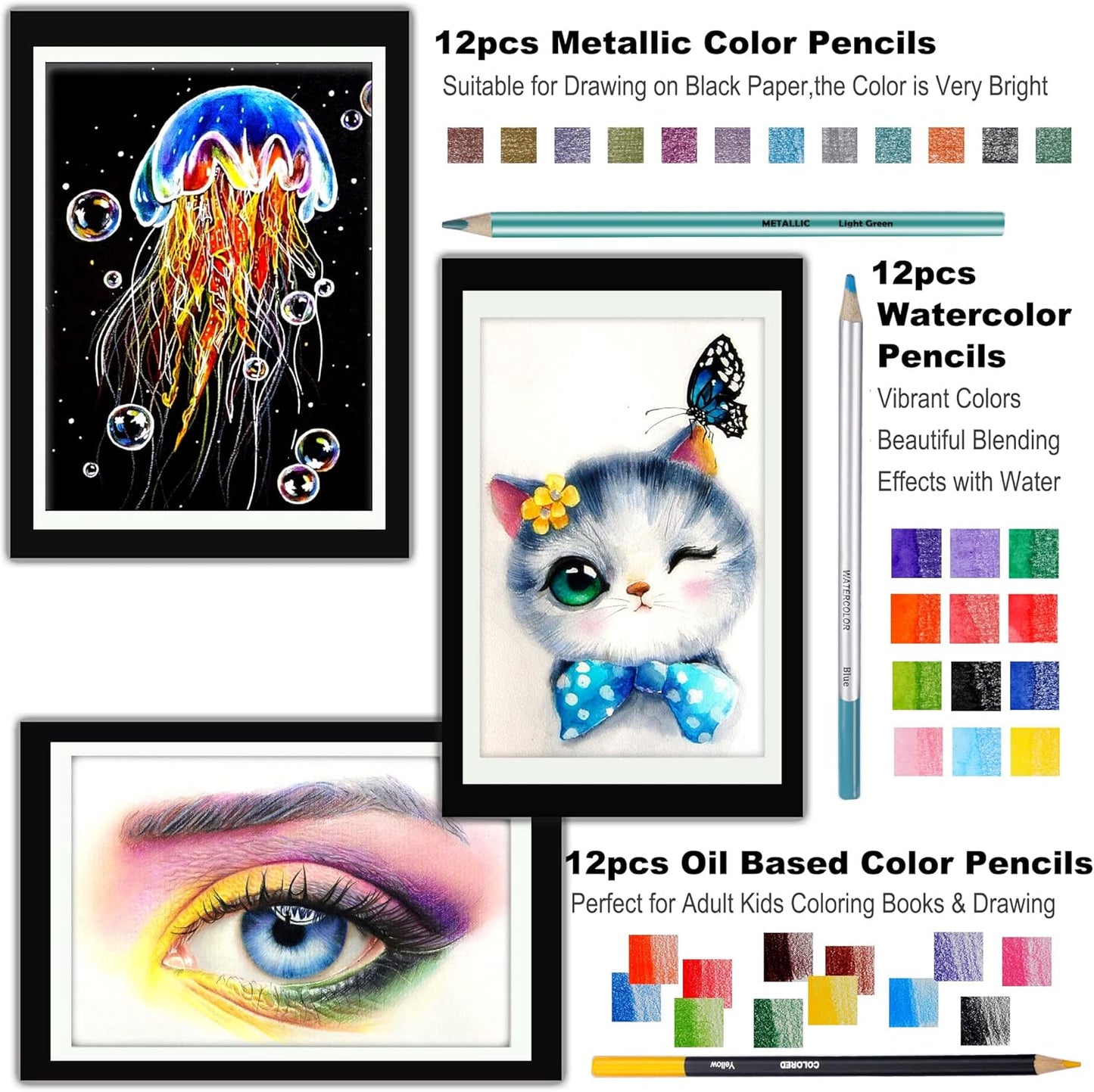 KALOUR 82 Pack Drawing Sketching Kit, Pro Art Supplies with Sketchbook, Include Tutorial,Colored, Graphite, Charcoal, Watercolor,Metallic & Pastel Pencils, Drawing Set for Adults Teens Beginner