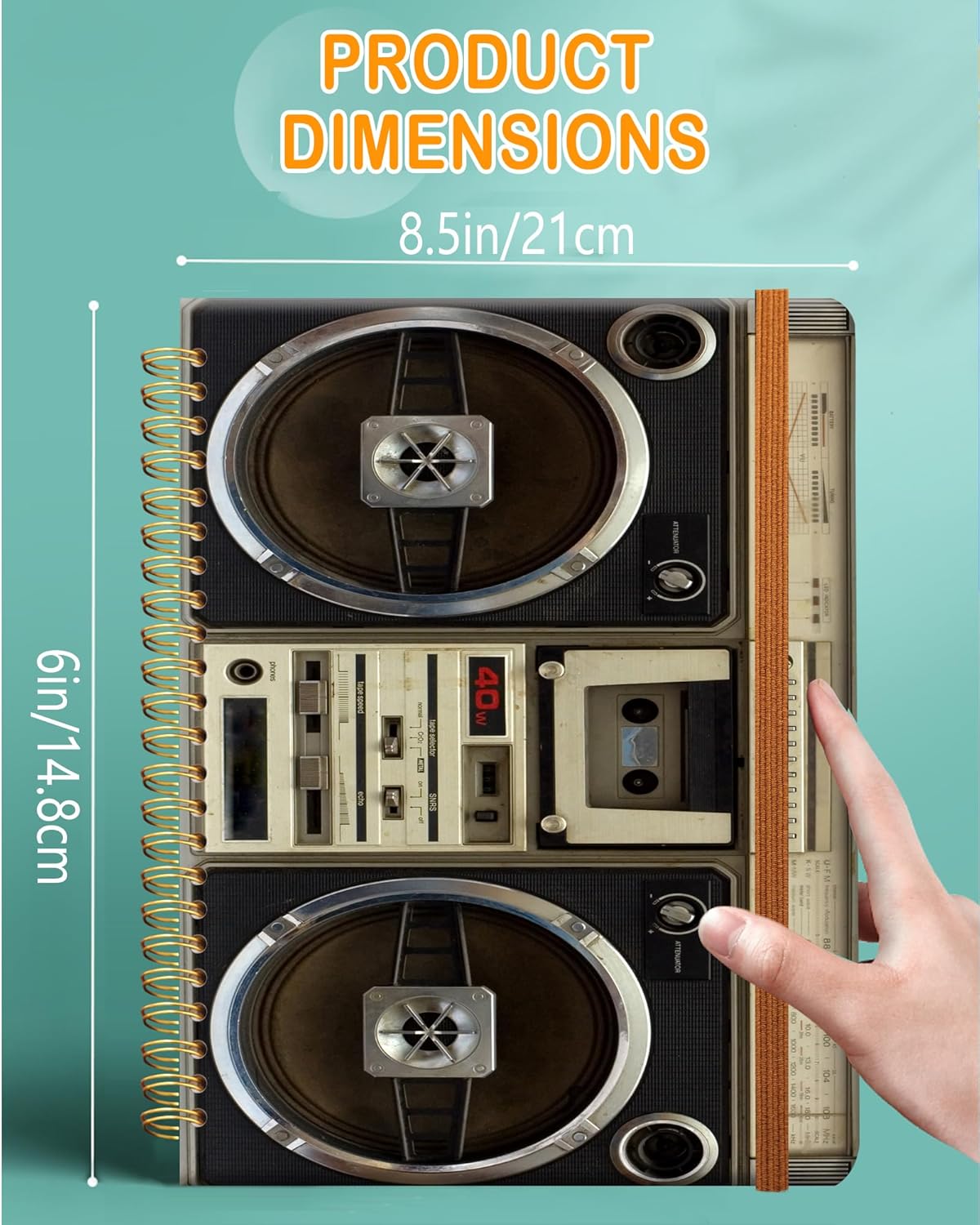 Ruled Spiral Writing Notebook,A5 Hardcover Lined College Journal for Women Lady,Fashion Puppy Watercolor Strong Twin-Wire Binding with Premium Paper,8.4" X 6",Perfect for School,Office,Home Gifts(Tape Recorder Vintage)