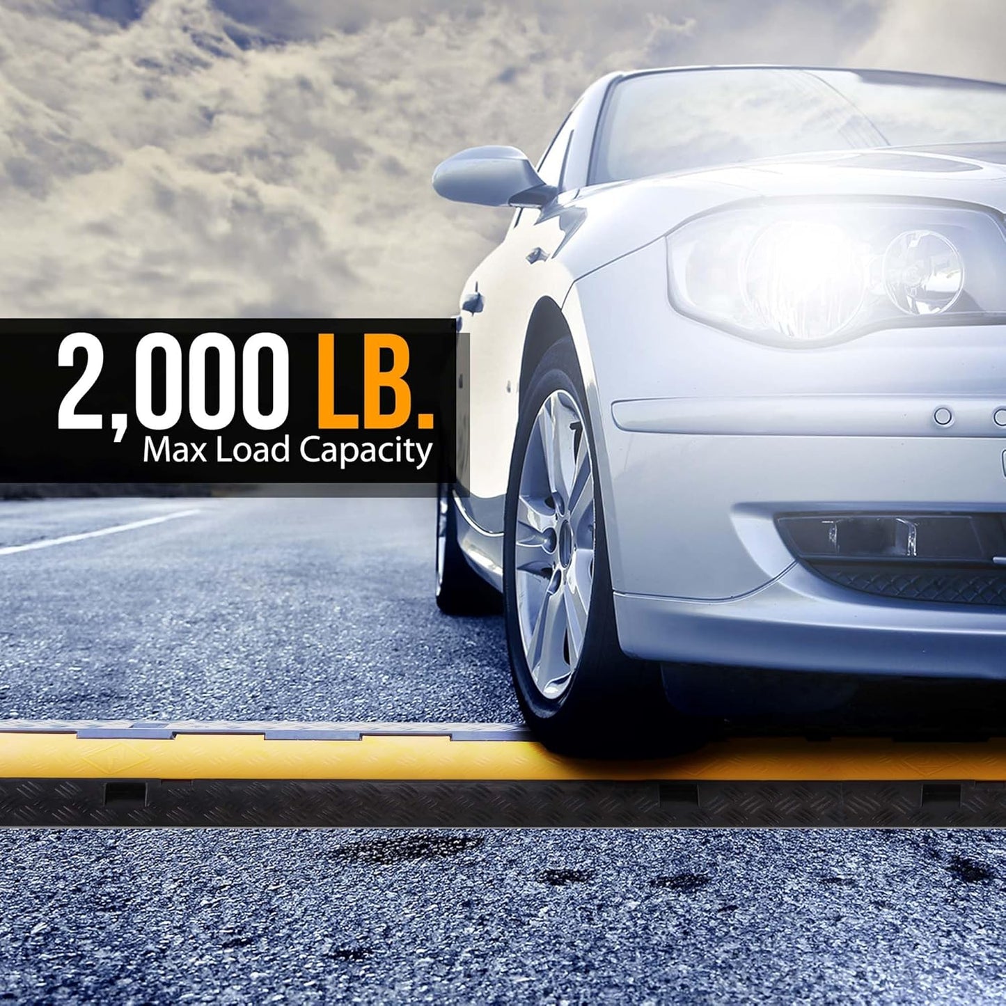 Pyle 2-Pack Heavy Duty Cable Ramp, Protective Cover with 2-Channel Design, 2000 lbs Load Capacity, Flip-Open Top, Non-Slip Surface, High Visibility Yellow, Suitable for Indoor and Outdoor Use