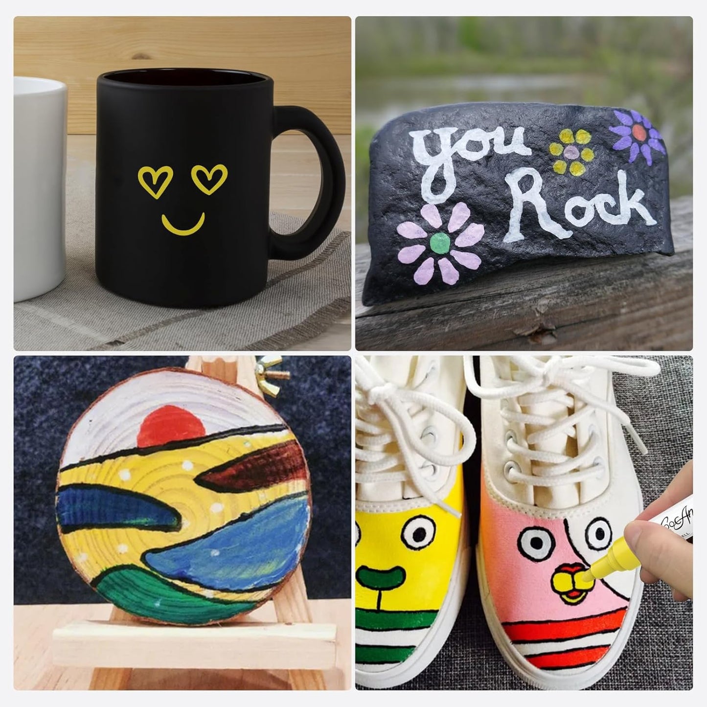 Permanent Paint Marker Pens, 2 Pack Yellow Oil Based Waterproof and Quick-Dry Paint Markers with 2-3mm Medium Point for Wood,Rock Painting, Ceramic, Glass, Fabric,Metal,Canvas (Yellow,2 Pack)