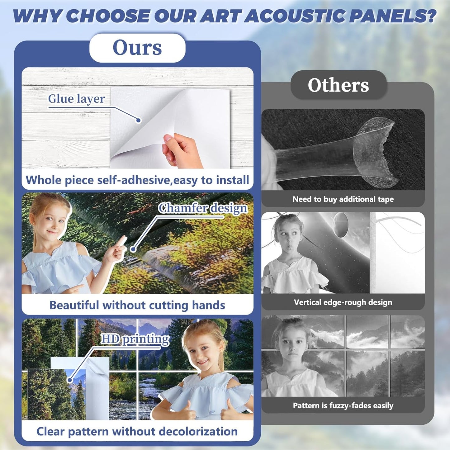 8 Pack Art Acoustic Panels, 48"X32" Self-adhesive Soundproof Wall Panels, Decorative Sound Absorbing Panel, Acoustic Treatment for Studio, Home, Office (Mountain Stream)