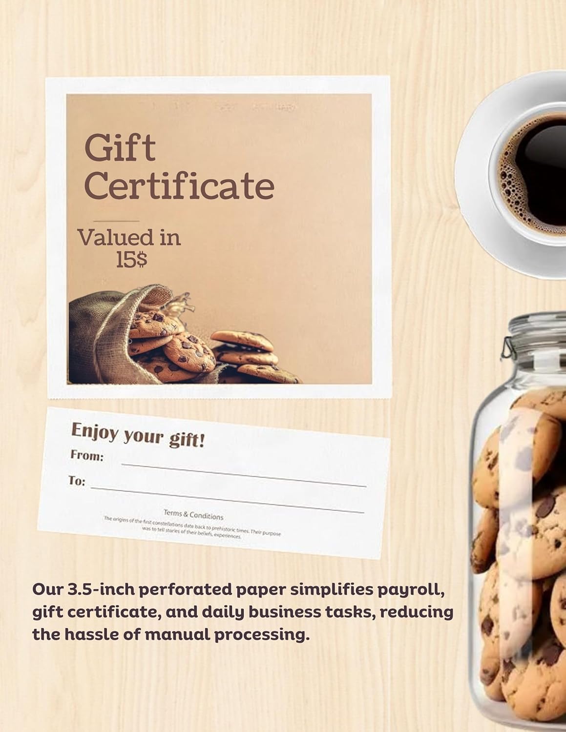 Limited Papers (TM) 8.5x11 Perforated Paper, 20/50 Pound, 75 GSM, Variety of Perforation Sizes and Colors, for Forms, Tickets, Postcards, Business Cards. (Buff, 2 up – 3.5” from bottom)