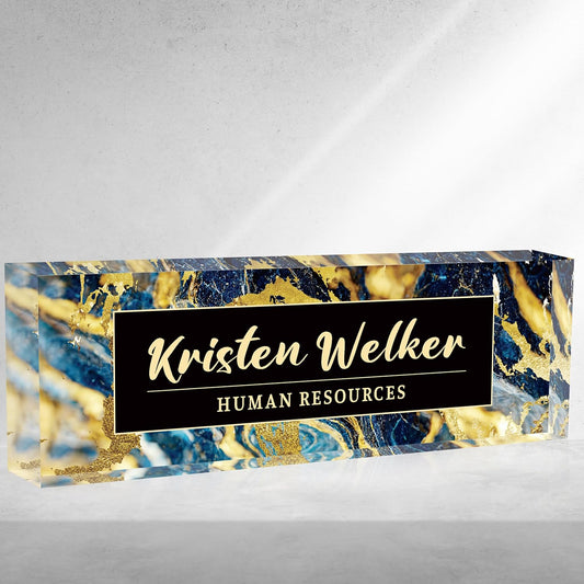 Desk Name Plate Personalized, Premium Black Gold Marble Acrylic Desk Name Plate, Personalized Name Plate for Desk, Office Decor for Women or Men Coworkers, Boss, Employee, Teacher