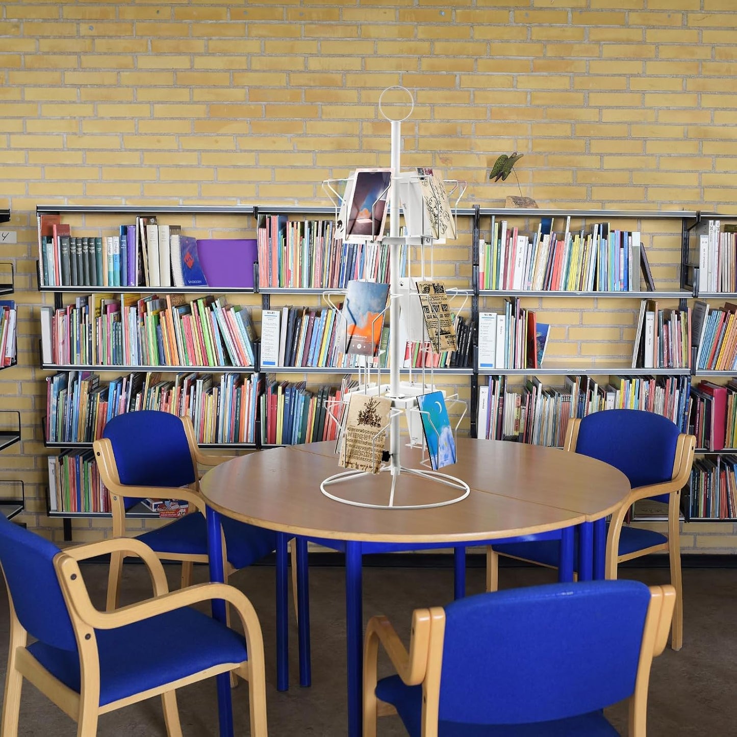 Nuanchu 12 Pockets Greeting Card Display Stand Countertop Rotating Greeting Card Rack with 200 Clear Resealable Bags 3 Tier Metal Display Stand Spinning Holder for Stickers Showcase Postcard(White)