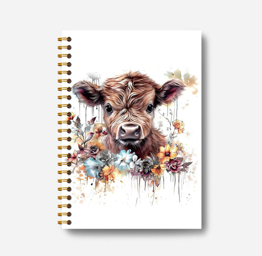 Highland Cow Notebook Journal - Highland Cow Gifts, Floral Spiral Journal Notebook 5.5×8.3, Cow Gifts for Cow Lovers, Cow Gifts for Women, 164 Pages