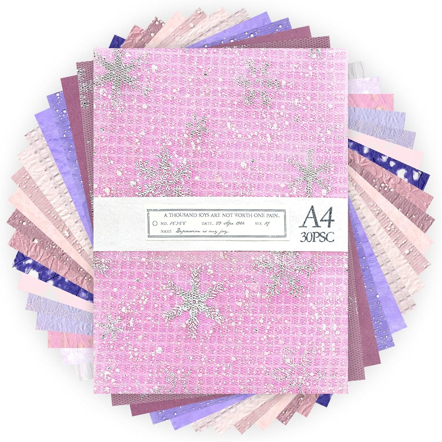 Aromoty 30 sheets A4 size Textured Scrapbook Paper&Mesh Fabric set - Large Handmade Craft Mulberry Special Paper Mix for Scrapbooking Junk Journal Supplies Card Materials Collage, 11.7x8.3 Inches