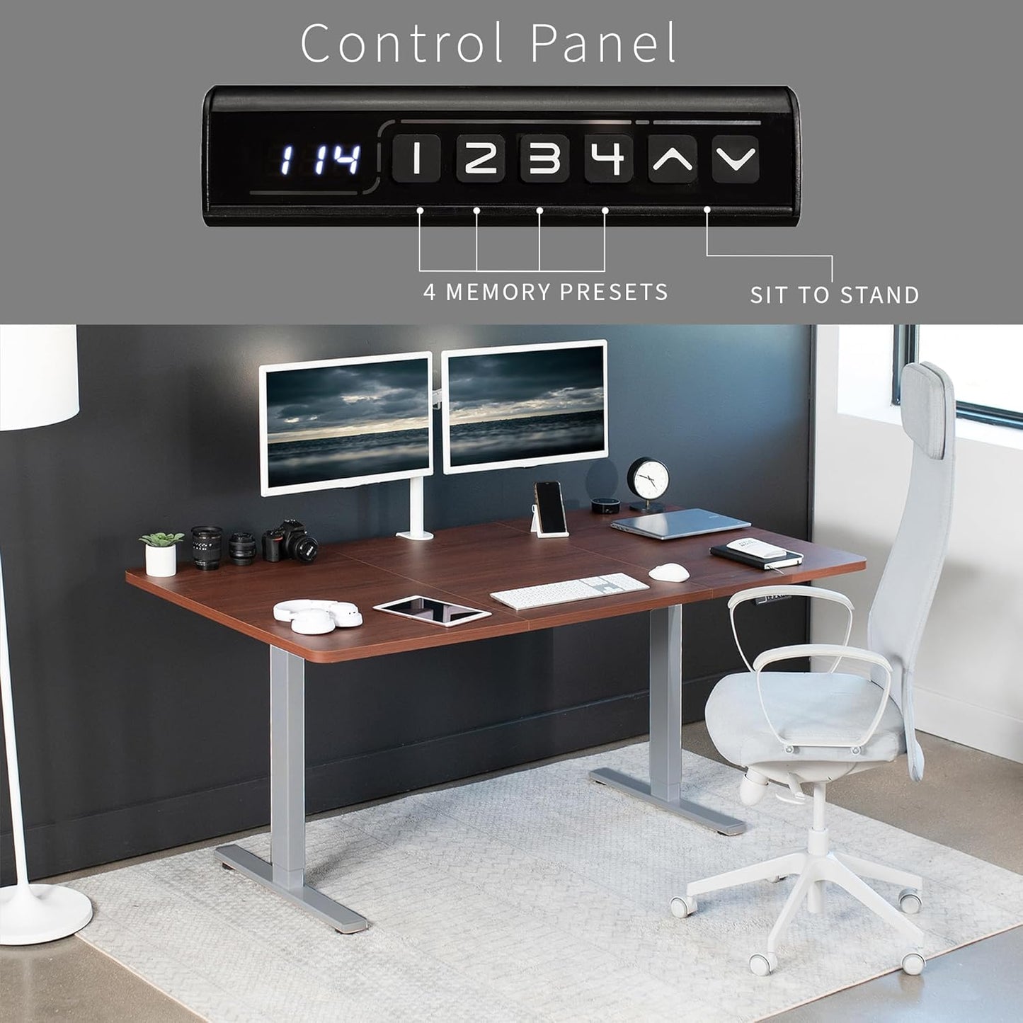 VIVO Electric 71 x 36 in Standing Desk, Memory Height Adjustment, 1B Series, Dark Walnut Top Gray Frame, DESK-KIT-1G7D-36