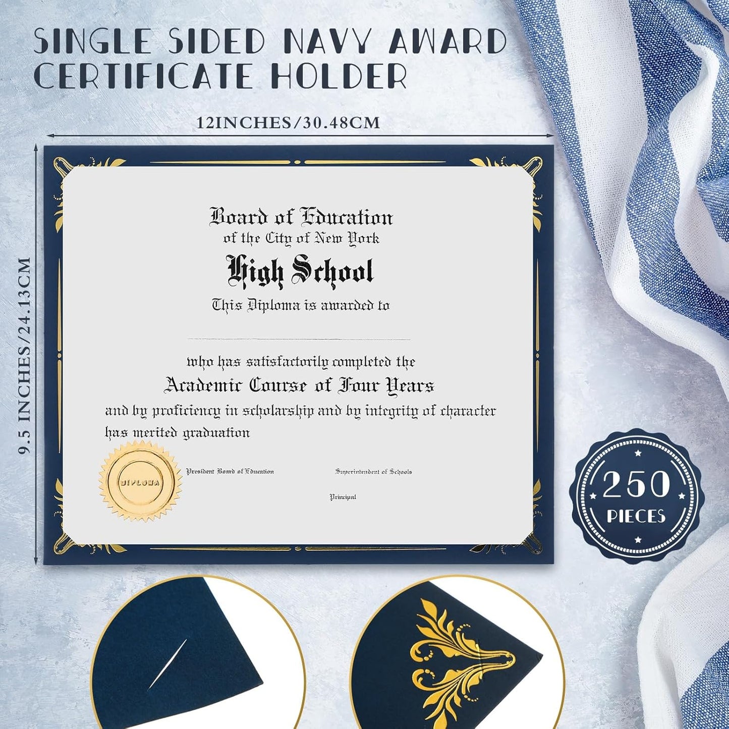 Fainne 250 Pcs Certificate Holder Foil Border Bulk 8.5 x 11 Inch Single Sided Award Diploma Cover for Letter Size Cardstock Document Paper Graduation School Marriage Supplies