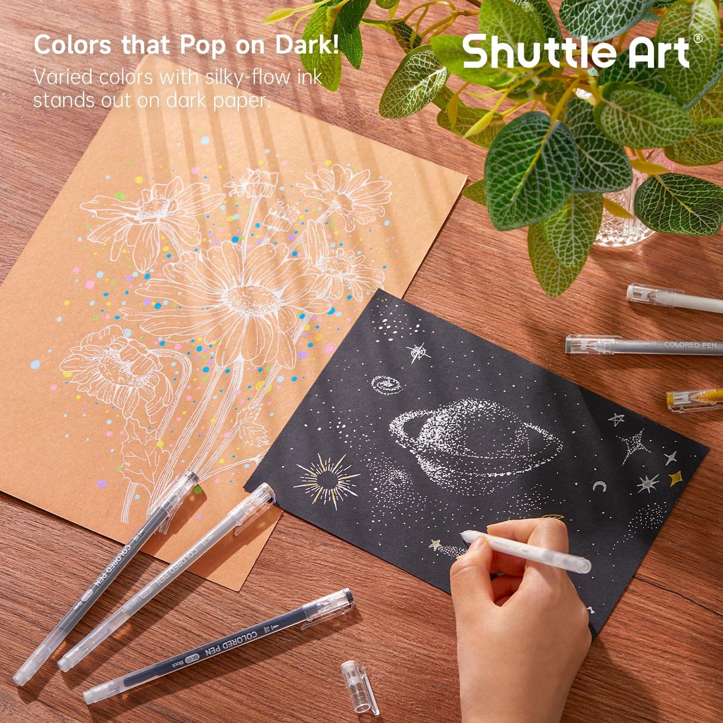 Shuttle Art Colored Pens, 22 Black White Gray & Metallic Tone Colors Cute Journal Pens 0.6mm Fine Point Colored Gel Pens for Black Paper Writing Drawing Journaling Note Taking School Office Home