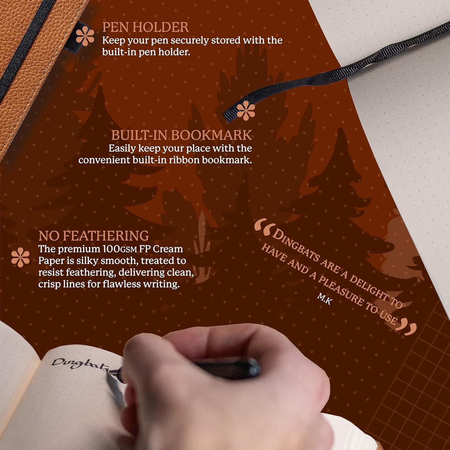 Dingbats* Wildlife Lined Writing Journal Notebook A5 - Vegan Leather Hardcover - Ideal for Work, Travel - Pocket, Elastic Closure, & Bookmark