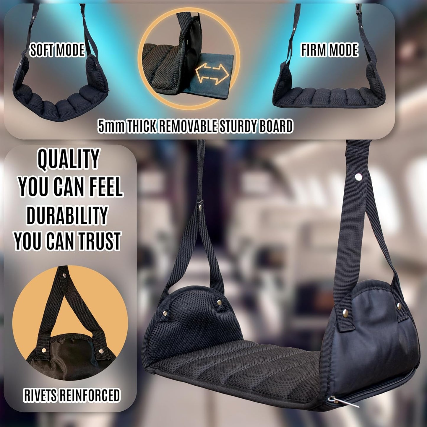 Foot Hammock for Plane Travel, Memory Foam Airplane Foot Hammock, No Feet Clashing, Travel footrest for Airplane Flights.