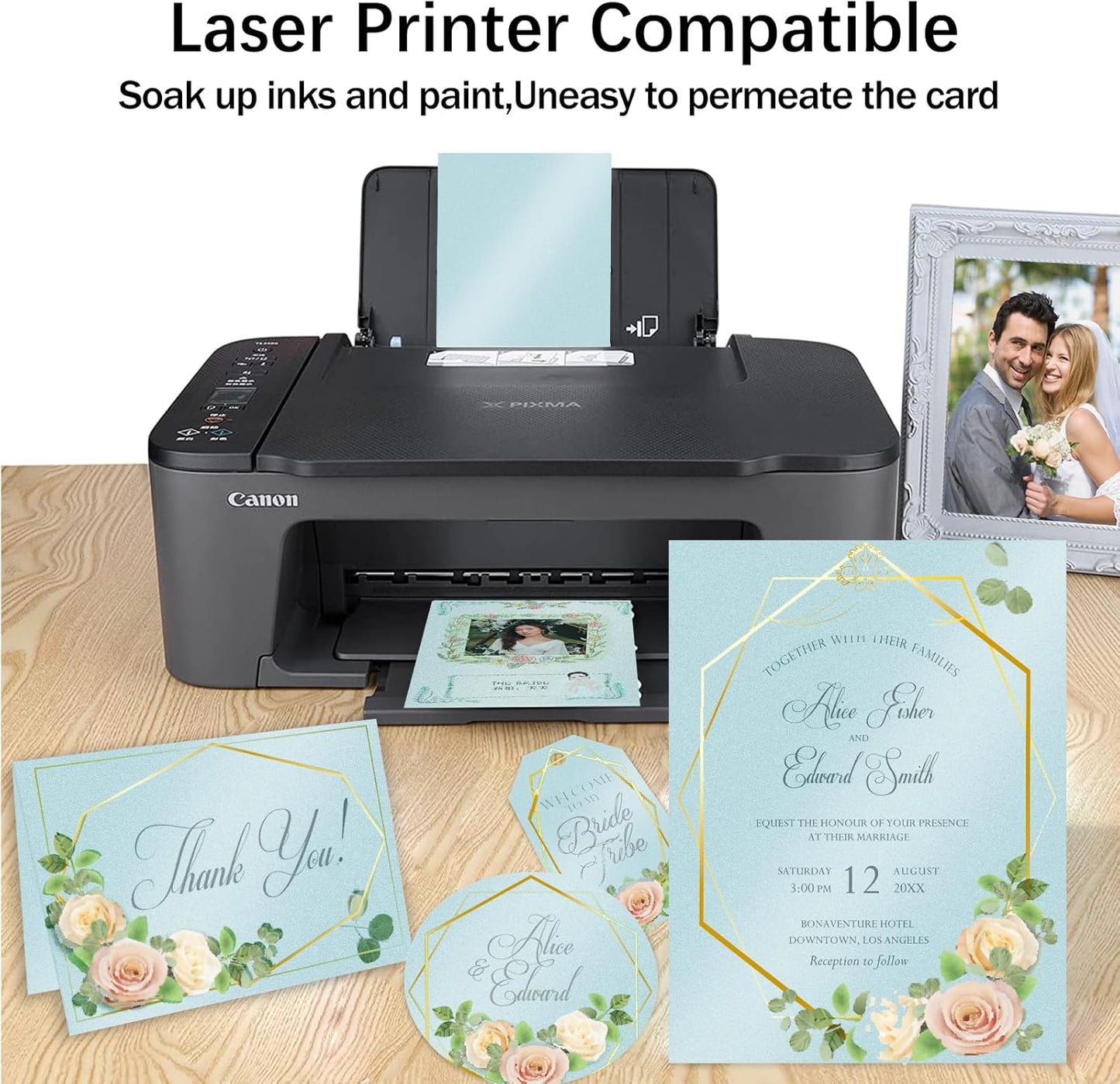 100 Sheets Blue Shimmer Cardstock 8.5 x 11 Metallic Paper, Goefun 80lb Card Stock Printer Paper for Invitations, Weddings, Parties, Showers