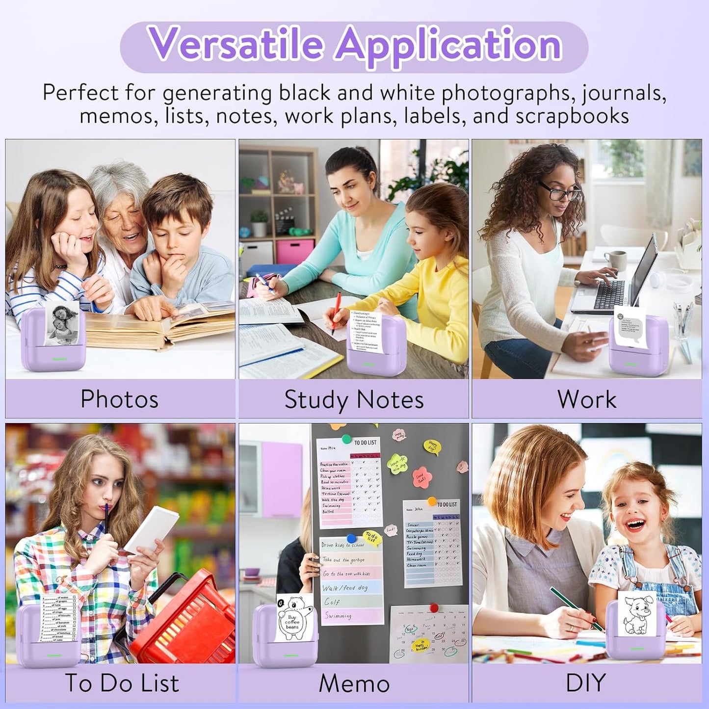 HuiJuKeJi Mini Sticker Printer Bluetooth Smart Pocket Inkless Thermal Printer with 11 Rolls Thermal Paper and Sticker for iOS&Android, Portable Receipt Printer for Photo Journal Notes Memo