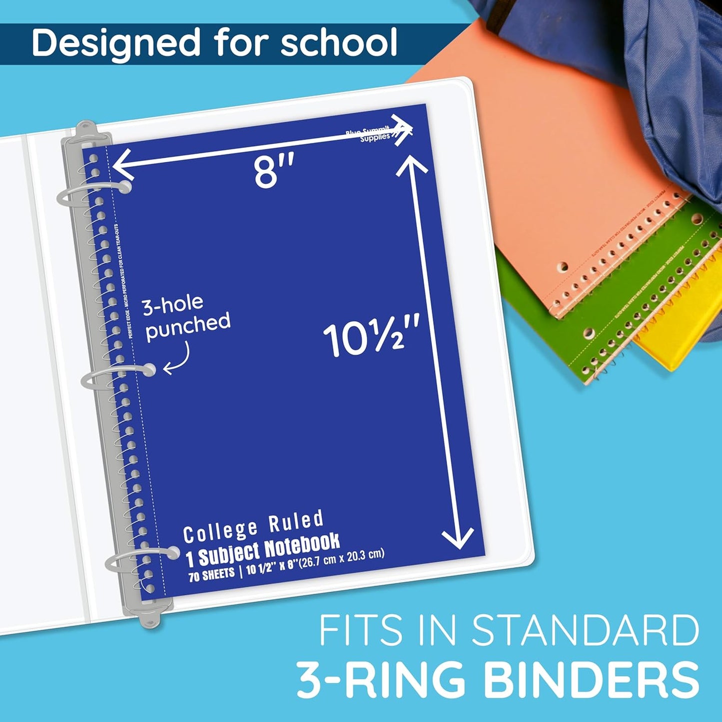 Blue Summit Blue Spiral Notebooks Bulk, One Subject Spiral Notebook College Ruled, Perforated Notebook, 8 x 10.5 for Work and School, Paper, College Ruled, Bulk 48 Pack