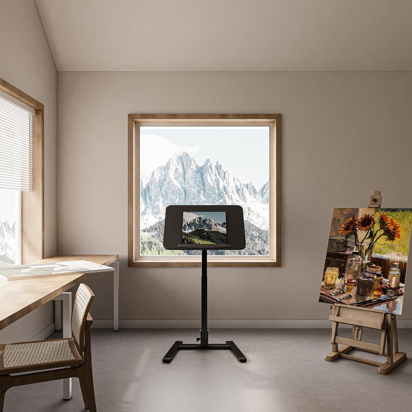 Mobile Folding Desk 25 Inch - No Assembly Sit-Stand Desk,Height Adjustable Rolling Laptop Desk, Space-Saving Portable Desk with Wheels for Home Office Craft & Study, Black