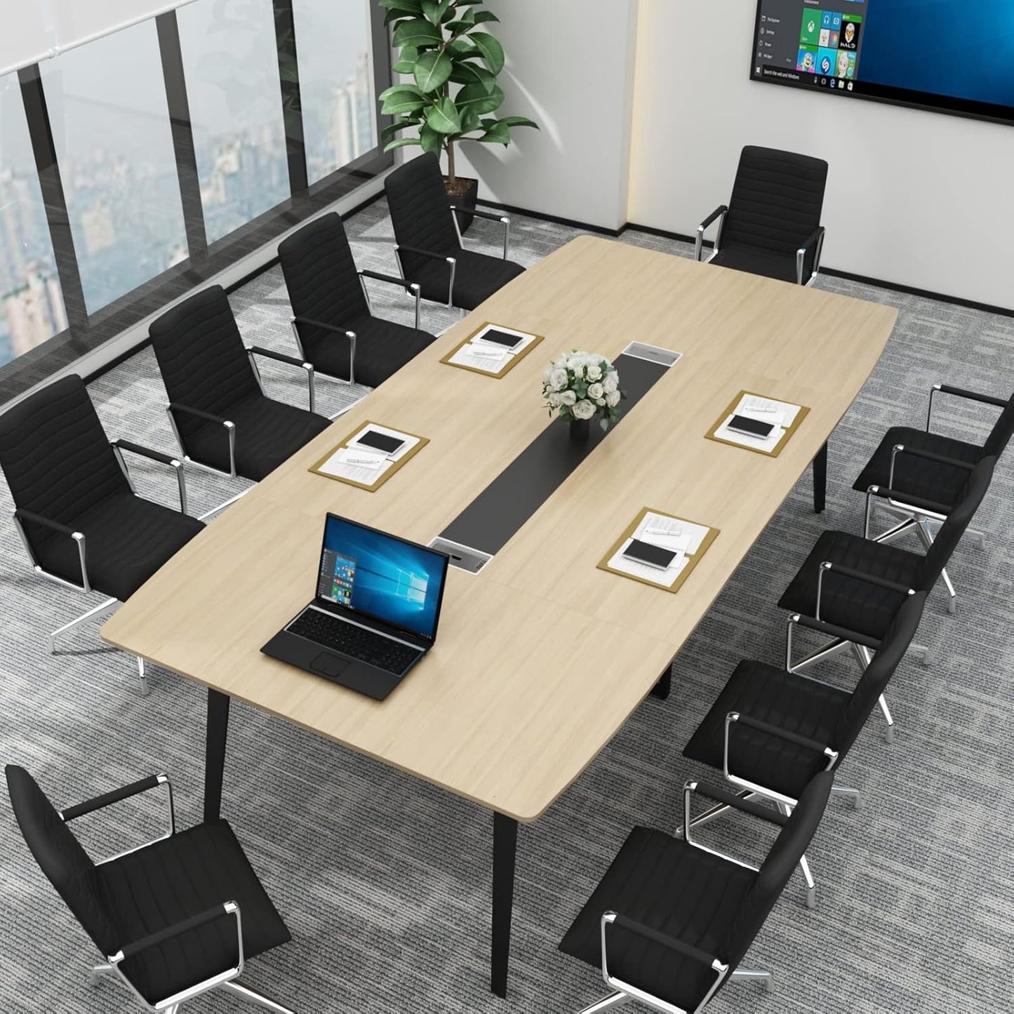 Loomie 8FT Conference Table, 94.49" L x 47.24" W x 29.53" H Meeting Seminar Table with Grommet, Large Boat Shaped Computer Desk, Boardroom Desk for Office Meeting Conference Room