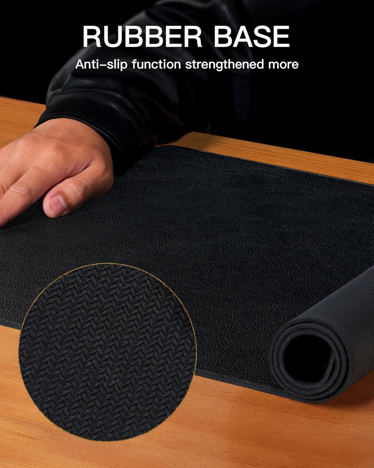 YSAGi Genuine Leather Desk Mat, 35.4"X17" Leather Desk Mat, Office Desk Pad, Thick Desk Pad with Stitched Line, Non-Slip Laptop Writing Pad with Rubber Base(Black, 35.4"X17")