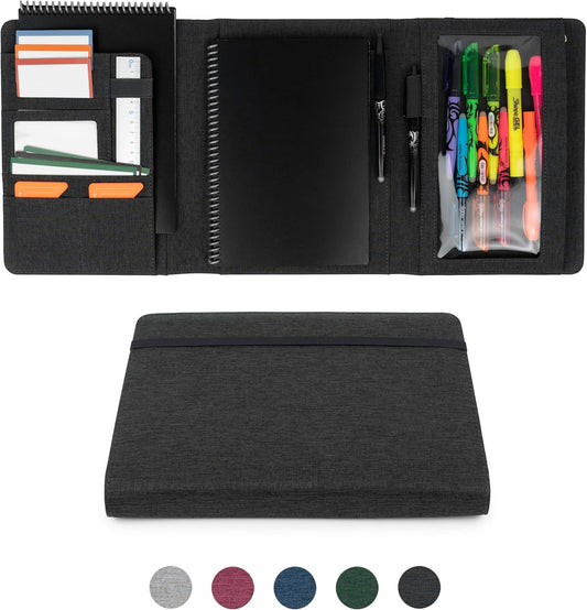 Sturdy Planner Cover for Rocketbook Smart Notebook - Water-Resistant Fabric Padfolio, Business Padfolio with Zipper Pen Pocket, Fits Executive Size A5, Rocketbook Accessories (Black)
