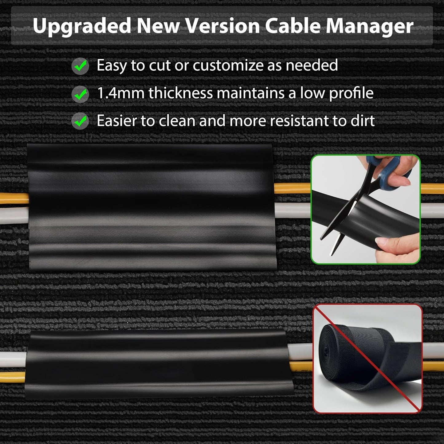 16.4ft Soft PVC Cord Cover, Self-Adhesive Cable Hider for Floor and Wall, Wire Management Protector for Commercial Office Carpet/Floors - Gray