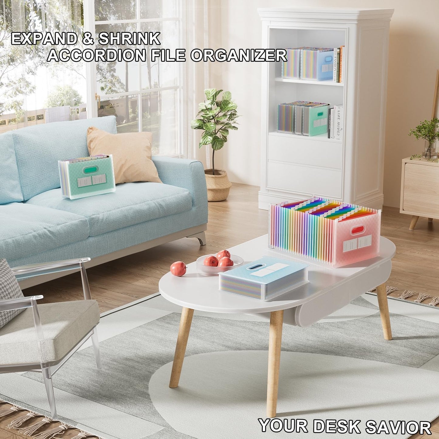 ThinkTex 26 Pockets Expanding File Folder, Upright & Open Top, A-Z Colorful Tabs, Larger Capacity Accordion Folder, Letter/A4 Size for School, Home and Office - Blue