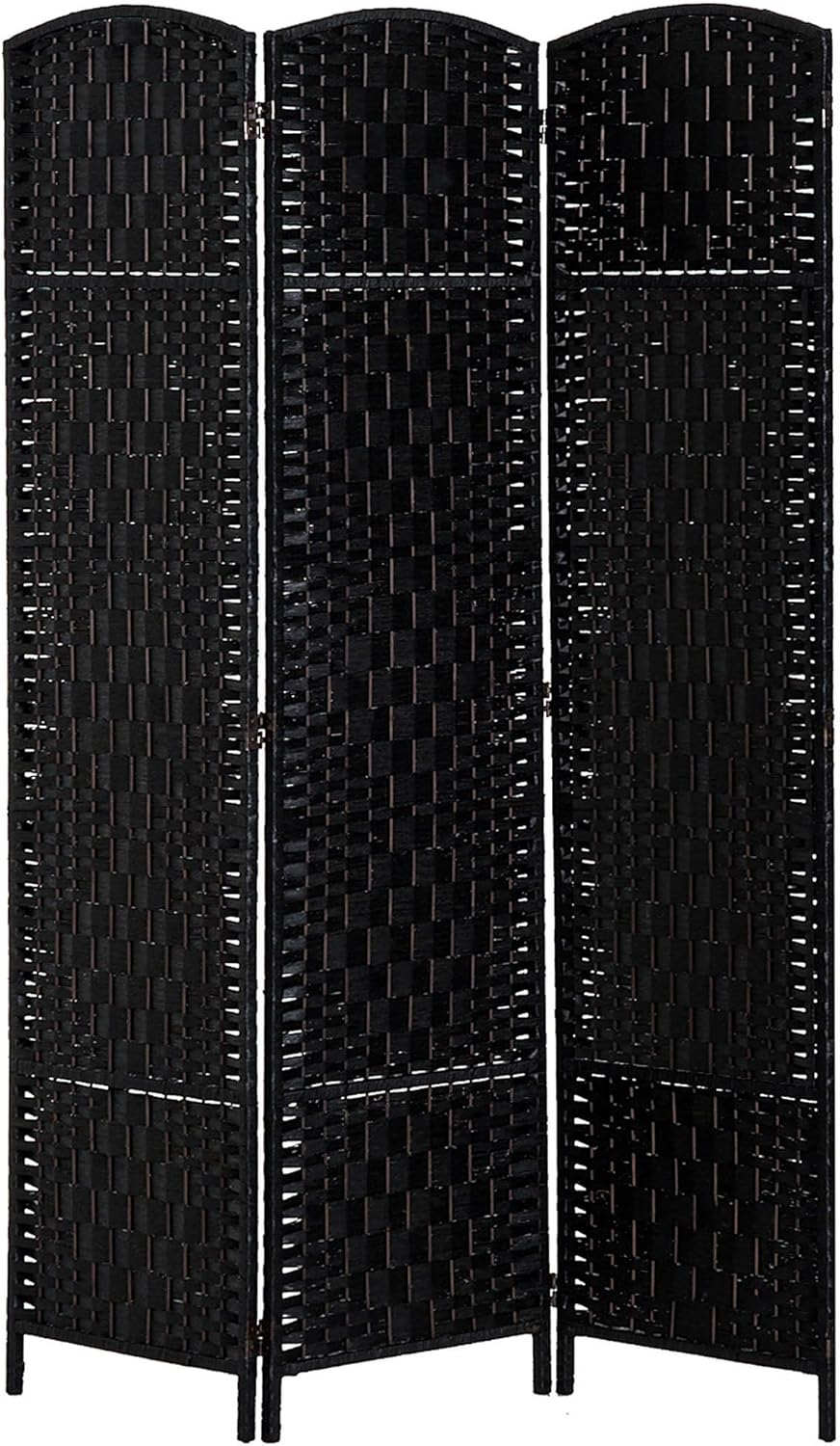 HOMCOM Room Divider, 3 Panel Folding Privacy Screen, 6FT Tall Portable Wicker Weave Partition Wall Divider for Bedroom, Home Office, Black
