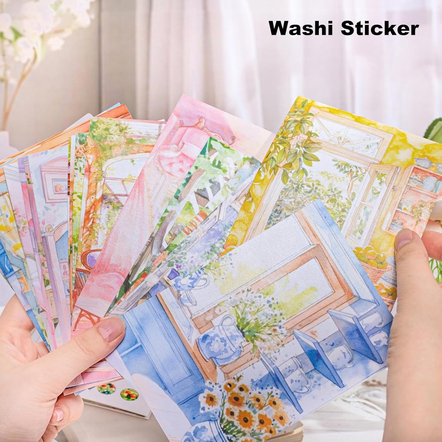Cozy Interior Scene Washi Stickers, 60PCS Vintage Home Aesthetic Stickers for Scrapbooking Journaling Crafting Planner