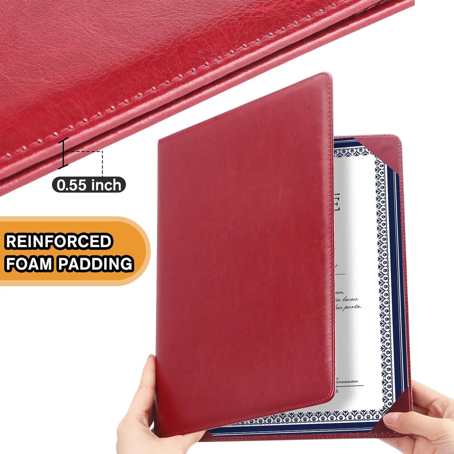 Tenare 10 Pcs Leather Certificate Holder 8.5 x 11 Inch PU Black Red Blue Purple Phd Bachelor Master Diploma Cover Professional Award Folder for Official Graduation Competition Contest Charity (Red)