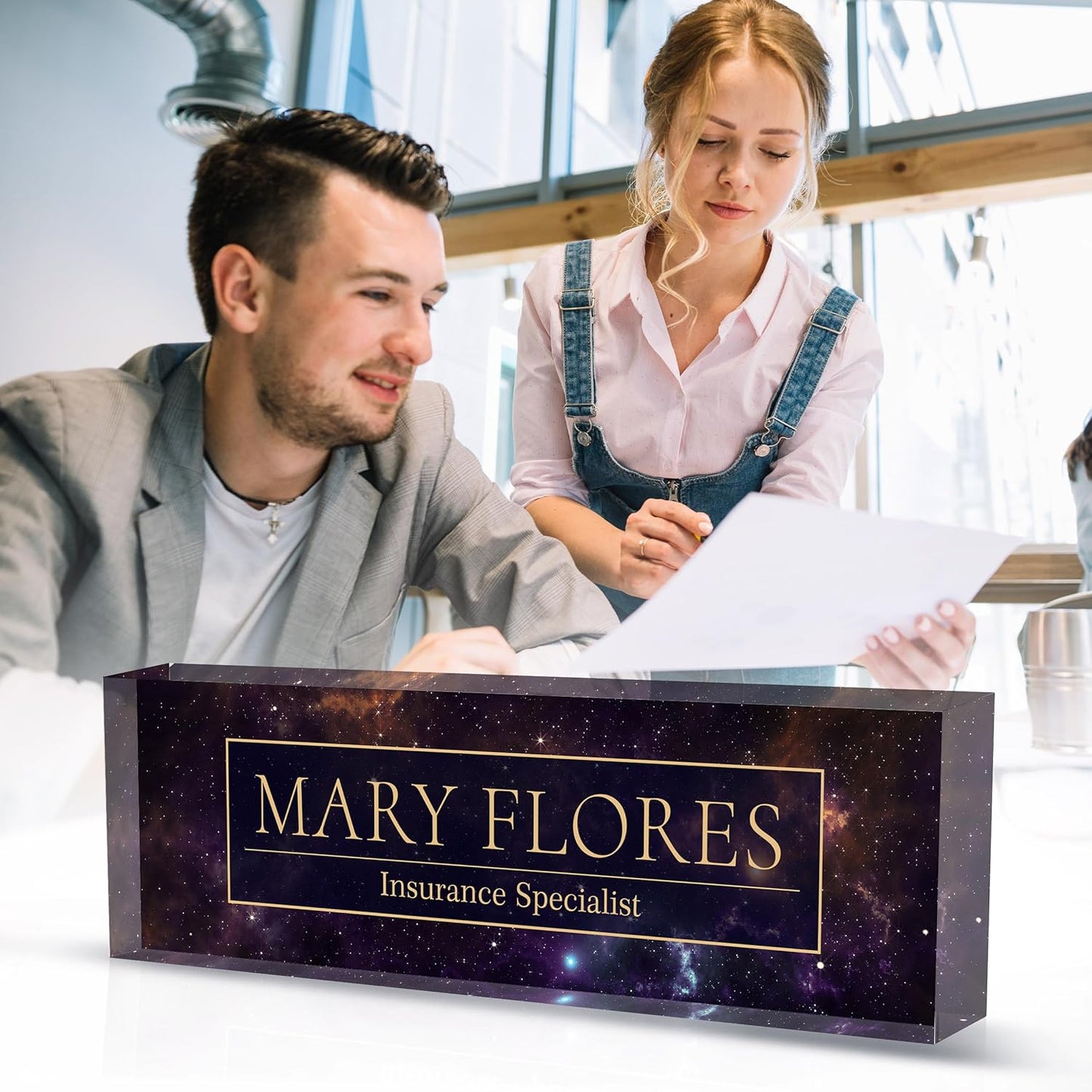 Acrylic Name Plate Personalized, Teacher Name Plates for Desks Classroom, Gifts for Teacher Boss Employee Appreciation Office Desk Decor (Galaxy 3)